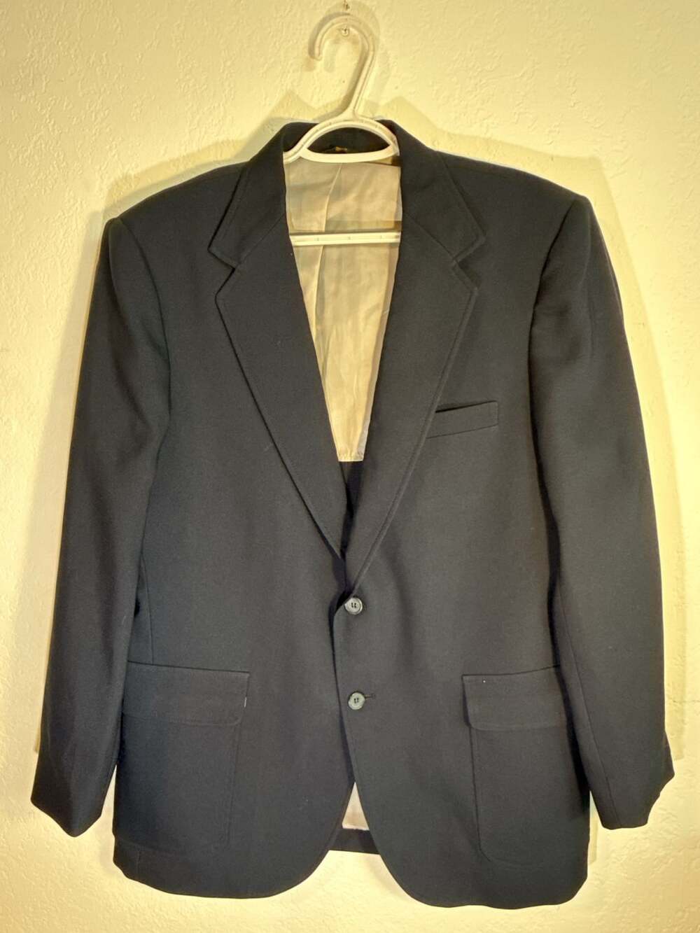 Haggar Sport Coat Blazer Size 44 Navy Blue Magic Stretch